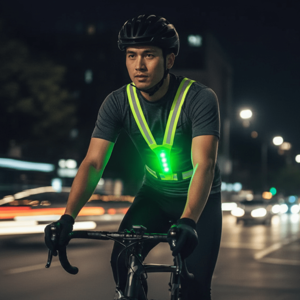 Unisex LED reflective running vest for enhanced night safety & visibility during outdoor activities.