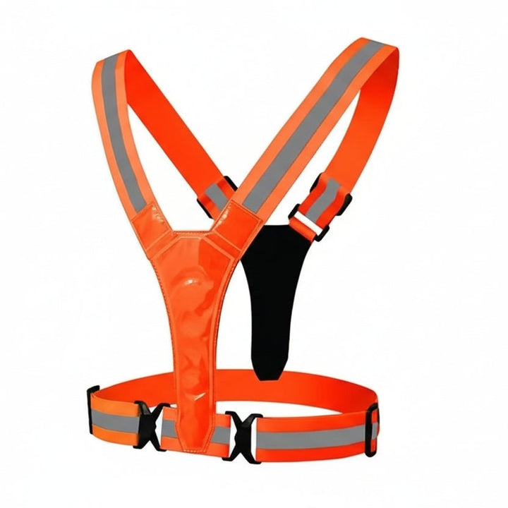 Black LED reflective safety vest offers sleek design & essential night visibility for athletes.