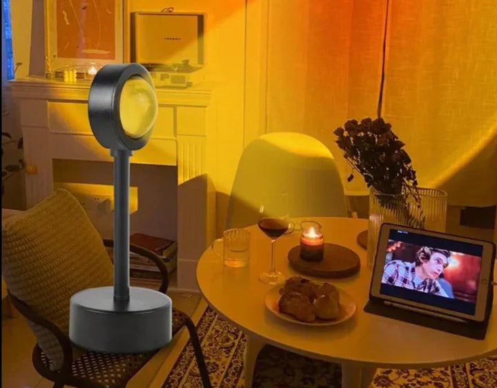 Adjustable USB LED sunset lamp projecting vibrant colors, perfect for home aesthetic and decor.