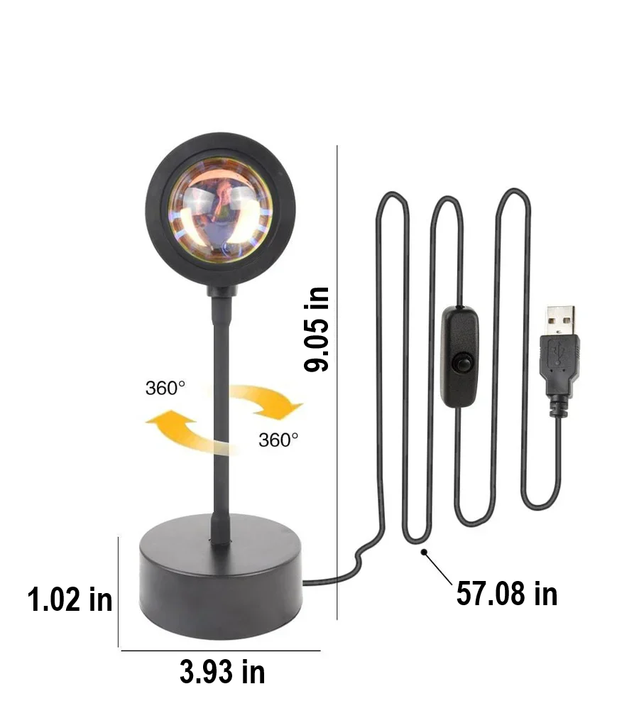 Photography light: USB-powered LED sunset projector lamp for unique, colorful background effects.