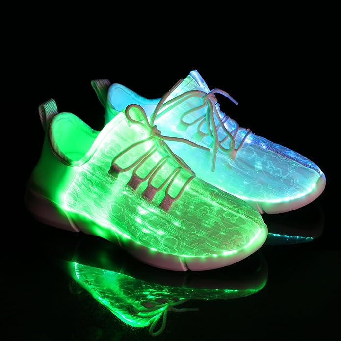 Kids' rechargeable light up shoes with fiber optic technology, ideal for dancing & event wear.