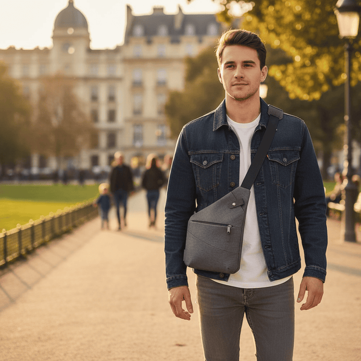 Secure anti-theft shoulder bag with RFID blocking for protecting your valuables while traveling.