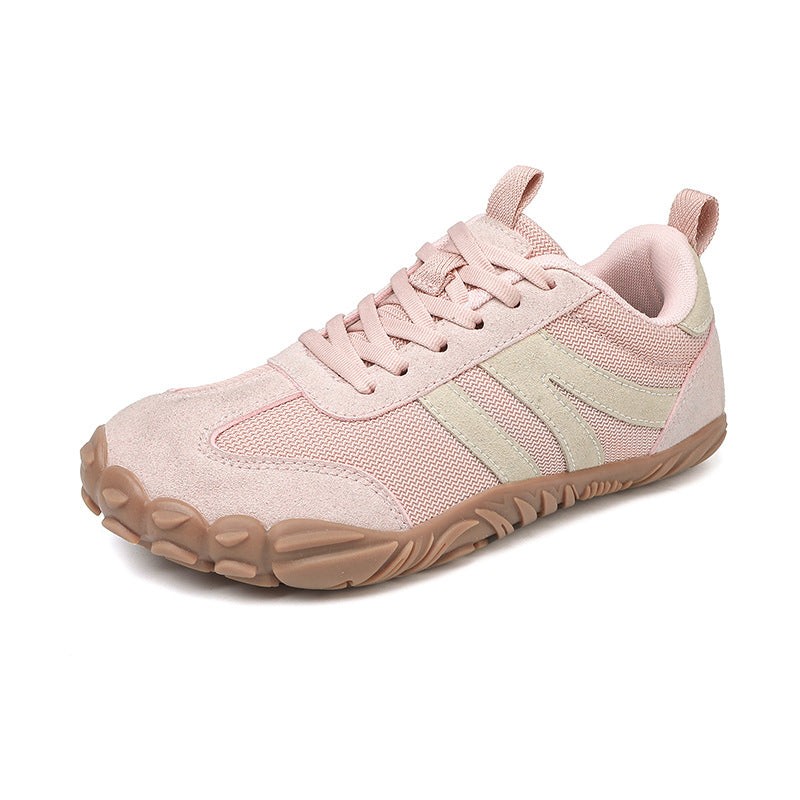 Wide fit athletic footwear: unisex lightweight barefoot hiking shoes for natural trail performance.