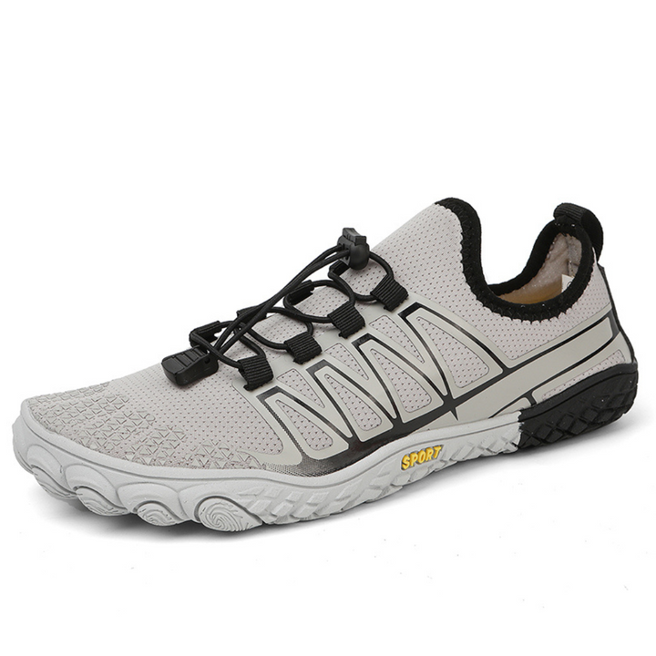 Unisex lightweight barefoot running shoes, black, promoting natural foot movement & flexibility.