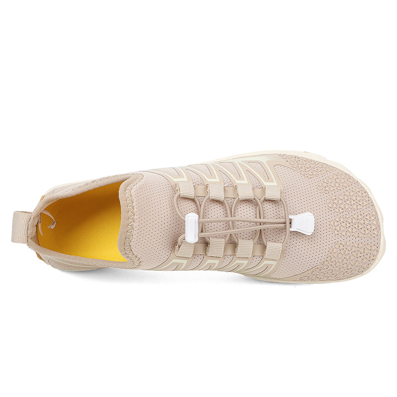 Minimalist running shoes with a wide toe box, designed for natural splay.