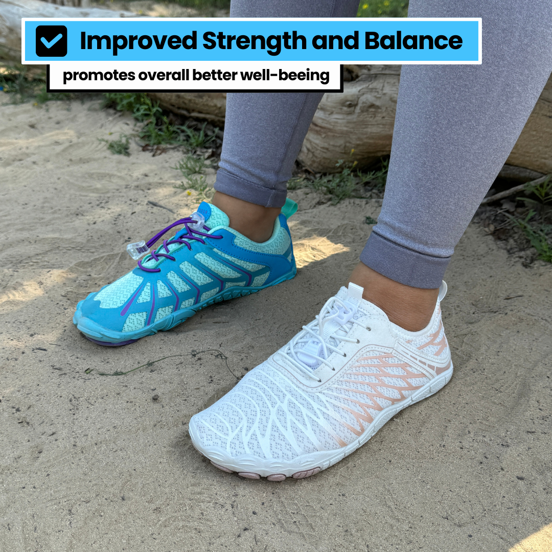 Unisex athletic footwear with a flexible sole, designed for natural movement training.