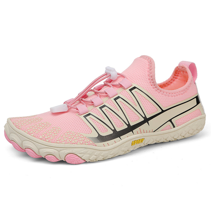 Close-up of the flexible sole on lightweight unisex barefoot running shoes.