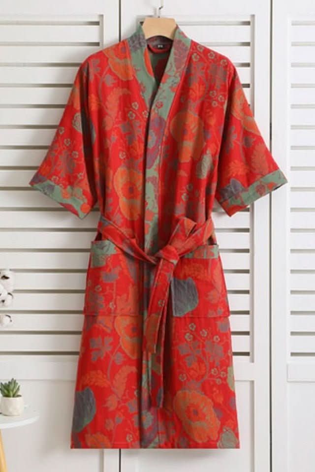 Soft unisex lightweight robe with a comfortable tie waist, perfect for cozy home wear and loungewear.