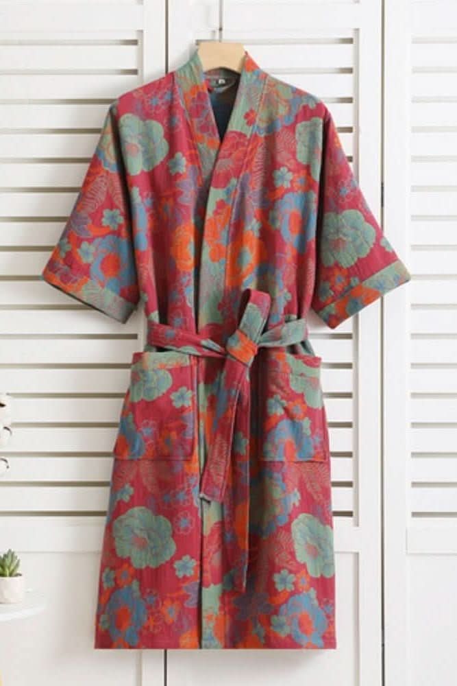 Relaxing unisex comfort bathrobe with a stylish tie waist. Lightweight & soft, perfect for home loungewear.