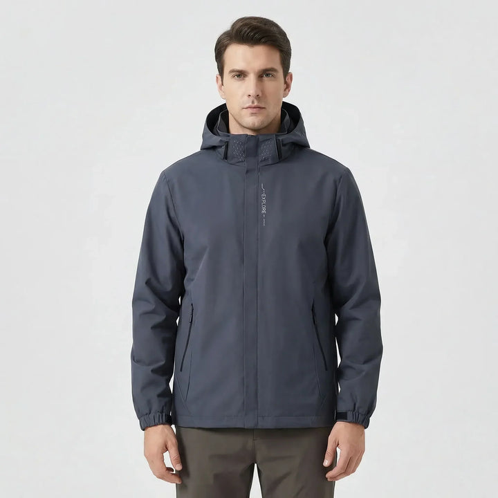 Packable unisex lightweight rain jacket with hood, ideal for travel, hiking, and active outdoor adventures.