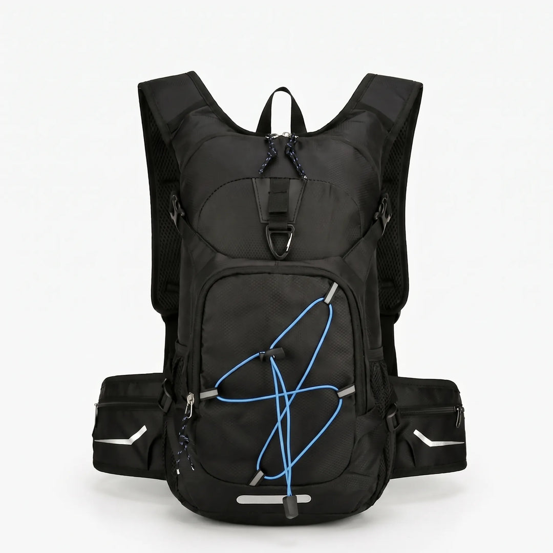 Adjustable unisex hydration pack for carrying essentials while hiking or on trails.