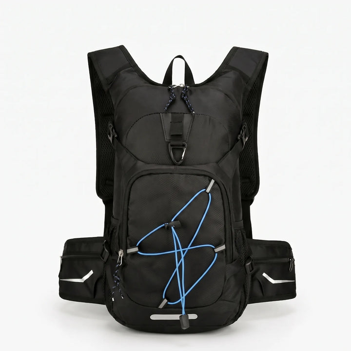 Adjustable unisex hydration pack for carrying essentials while hiking or on trails.
