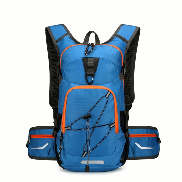 Hydration backpack for outdoor enthusiasts, offering storage and easy access to water.