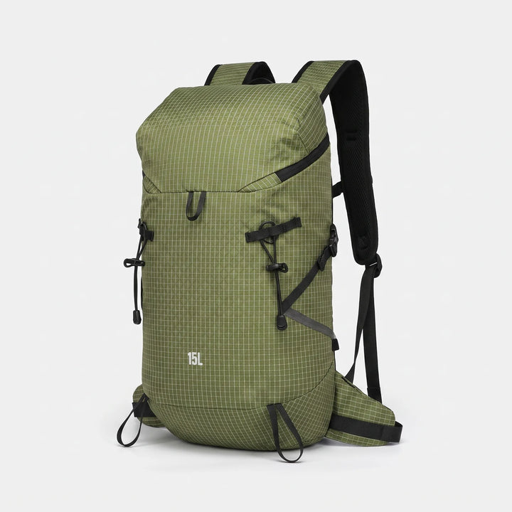 Compact hiking hydration pack with multiple pockets for essentials & a secure water bladder.