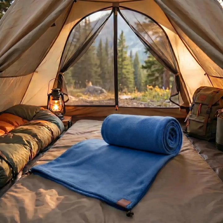Unisex lightweight roll-up fleece sleeping bag, portable outdoor travel gear for camping & hiking.