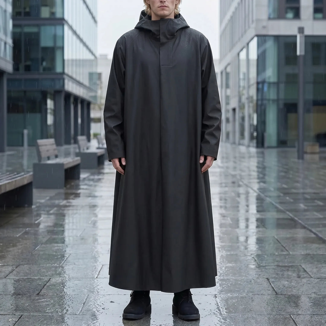 Unisex long waterproof riding rain jacket, perfect outdoor gear for motorcycle commuting in wet weather.