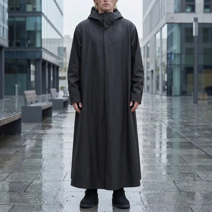 Unisex long waterproof riding rain jacket, perfect outdoor gear for motorcycle commuting in wet weather.