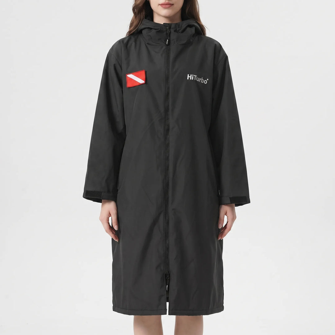 Essential long-sleeve changing robe. Quick-dry hooded surf poncho for beach days & discreet changing after swims.