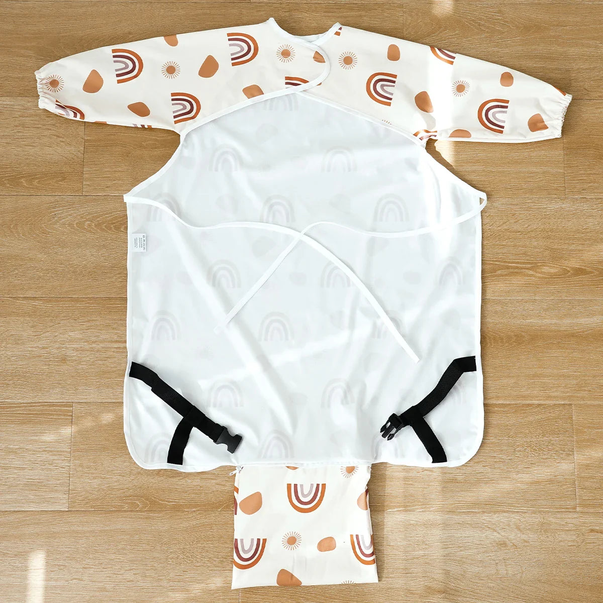 Baby long sleeve waterproof bib with a large front pocket, ideal for mealtime & art activities.