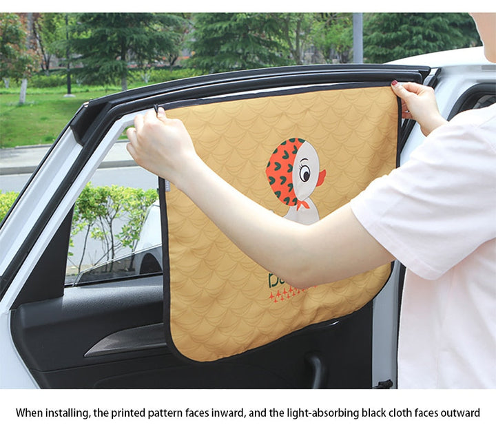 Polyester magnetic car window shade for kids, simple install, provides crucial UV protection.