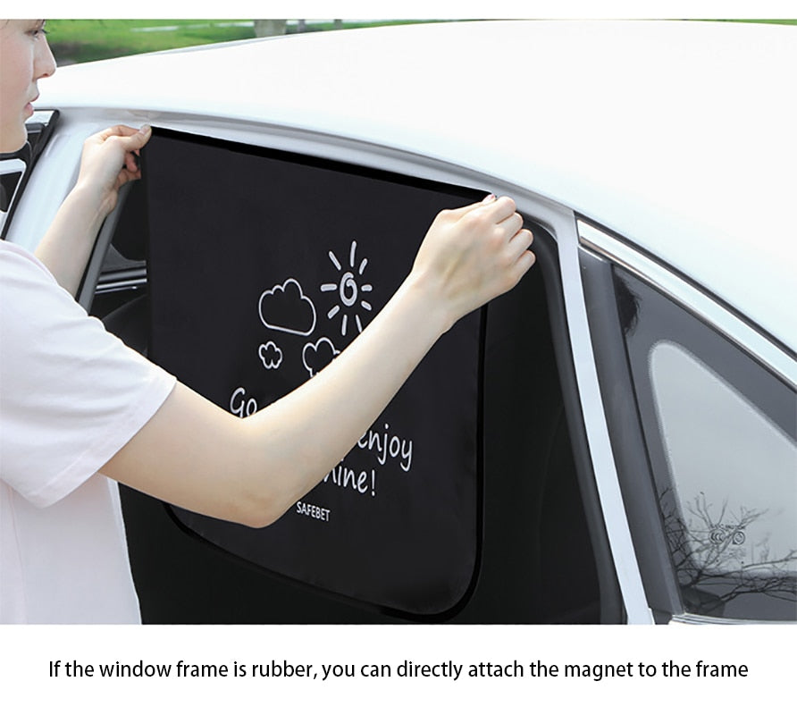 Magnetic car window sunshade for kids, travel essential for baby transport, excellent UV protection.