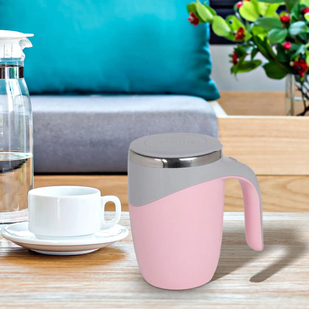 Electric self-stirring coffee mug with magnetic mixing, ideal for travel and kitchen