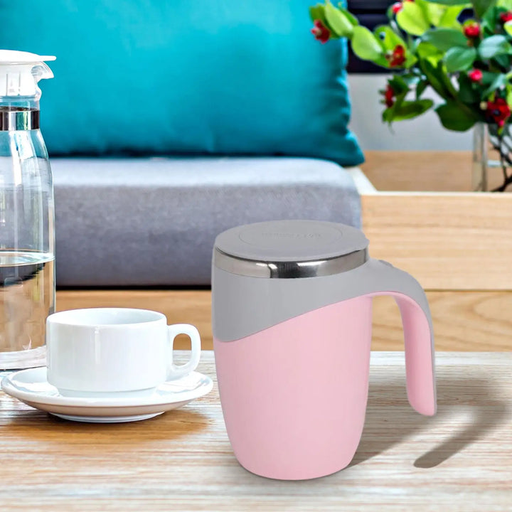 Electric self-stirring coffee mug with magnetic mixing, ideal for travel and kitchen