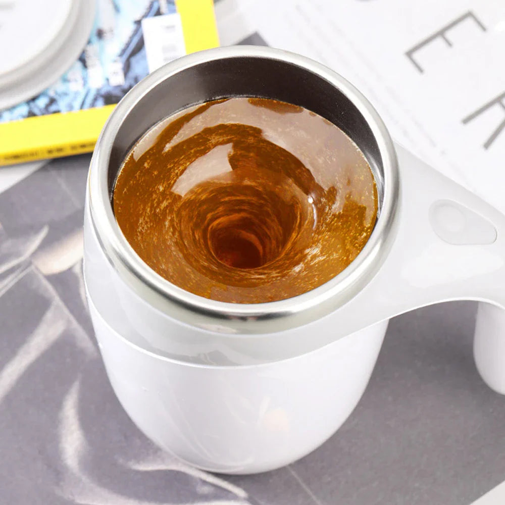 Innovative auto-stir coffee mug, rechargeable and portable for home or office use