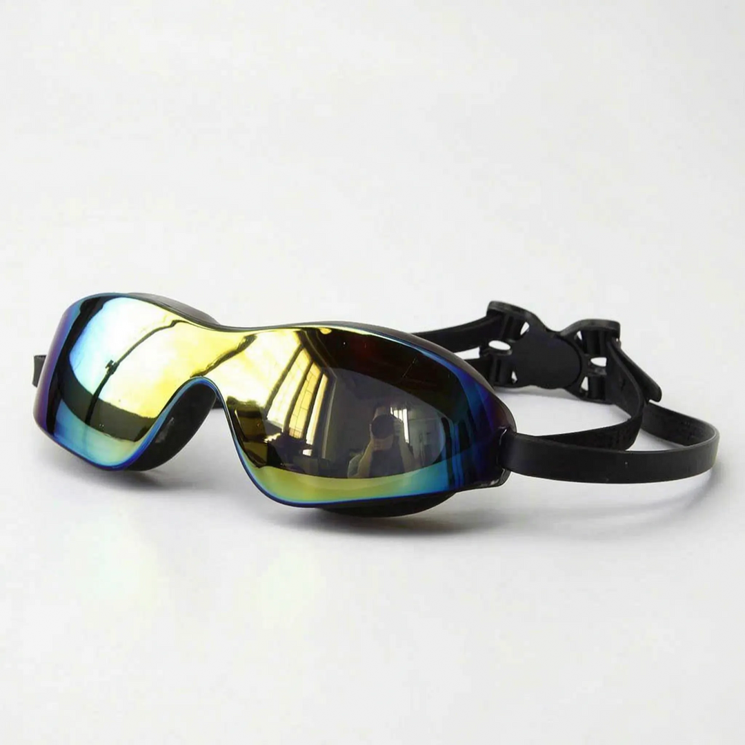 Comfortable, leak-proof unisex mirrored swimming goggles with UV protection, perfect pool accessory for all swimmers.