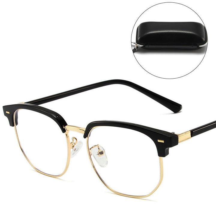 Unisex modern blue light blocking half-rim glasses for screen protection.