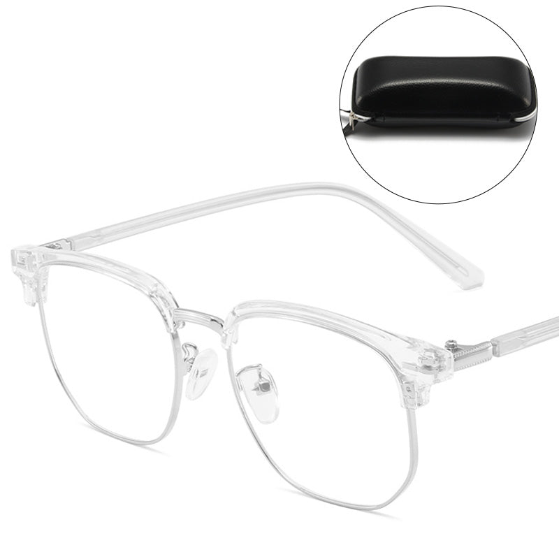 Contemporary unisex blue light filter glasses, half-rim design for digital screen.