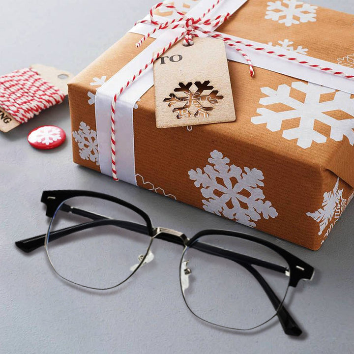 Unisex digital eyewear: modern half-rim blue light blocking glasses for all.