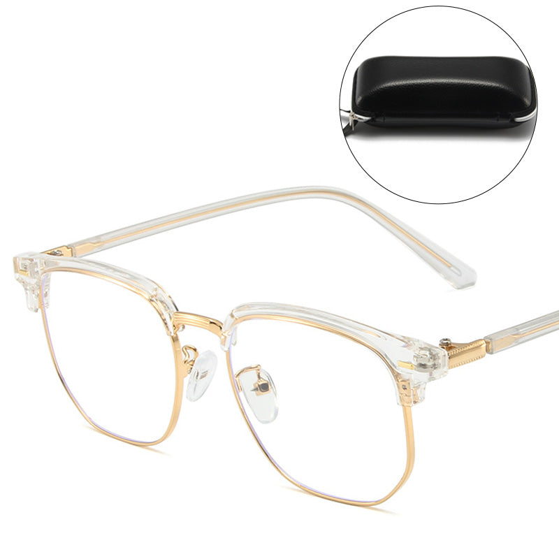 Blue light blocking half-rim glasses for effective screen protection & eye health.