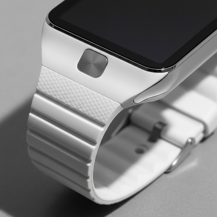 Modern unisex digital wrist watch with a clear rectangular display, showcasing its smart device features.