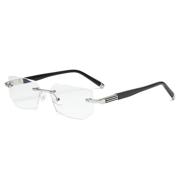 Clear vision multifocal reading glasses with anti-blue light filter, ideal for computer use.