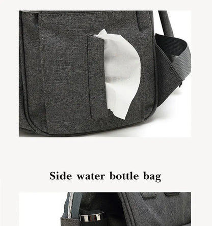 Unisex nappy backpack with a wide opening for easy packing and unpacking