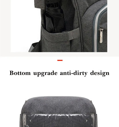 Stack of folded baby clothes inside a unisex multifunction diaper bag, neat storage