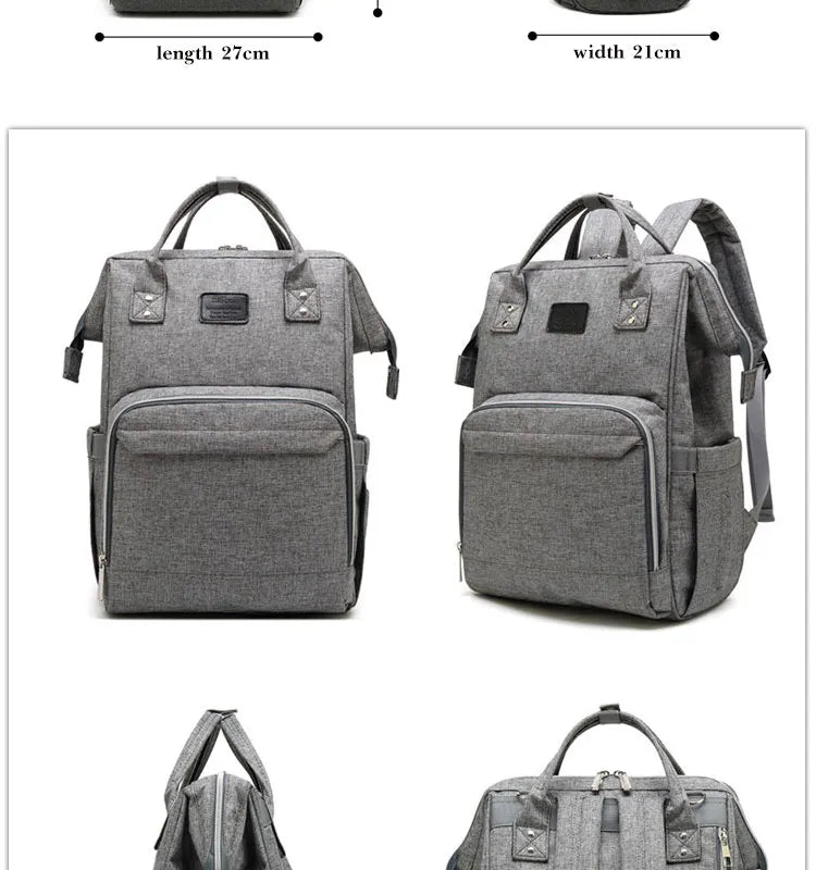 Unisex nappy backpack laid flat, showcasing its various compartments and features