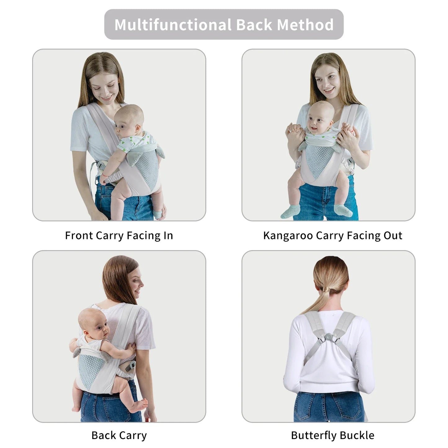 Adjustable green cotton blend baby carrier backpack, perfect for active parents and travel.