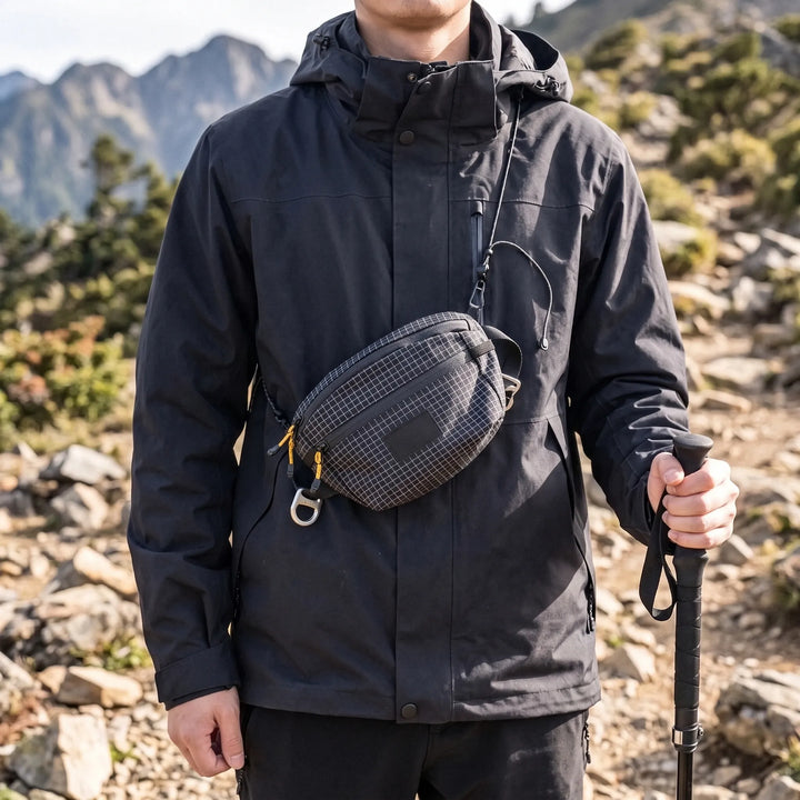Unisex multifunctional cross chest bag with modern grid pattern, perfect for travel & everyday essentials.