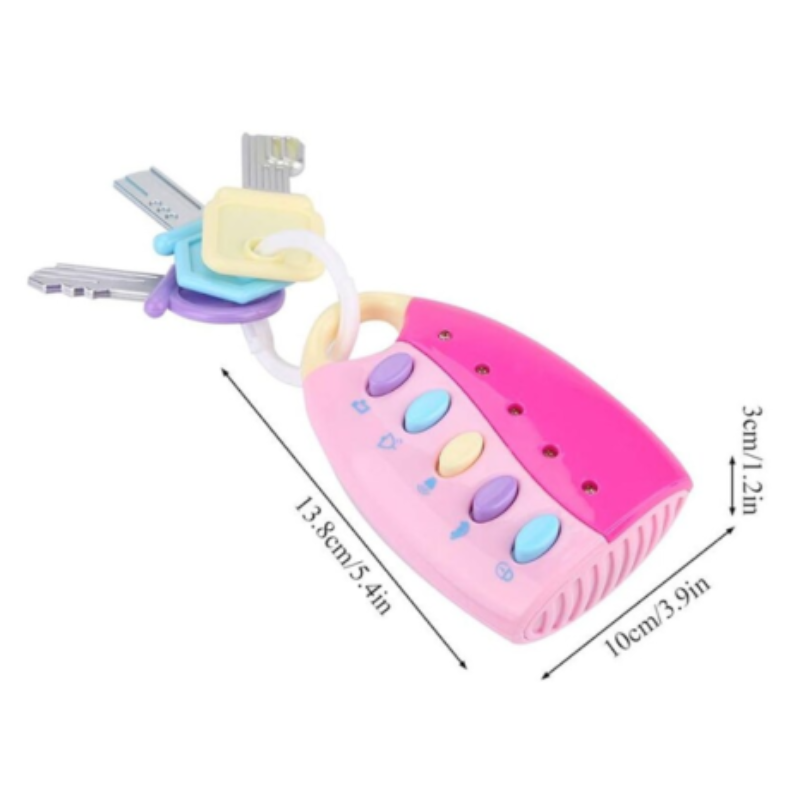 Close-up of a musical baby remote control toy with vibrant buttons and lights for toddlers