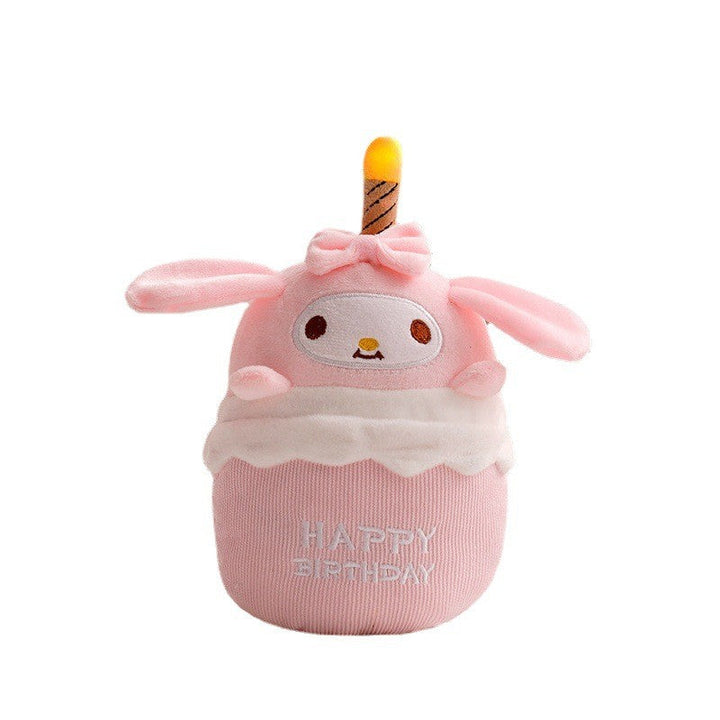 Interactive musical birthday cake plush with delightful melodies & flashing lights, a great sensory gift for kids.