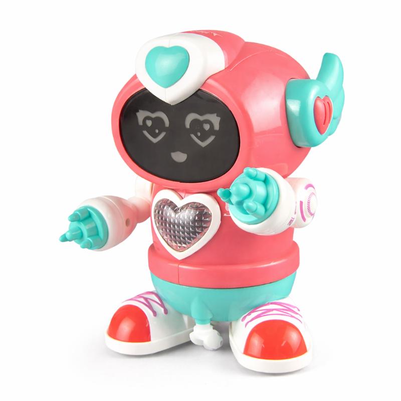Close-up of a vibrant dancing robot toy with LED lights, a perfect gift for kids promoting active play