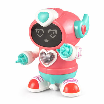 Close-up of a vibrant dancing robot toy with LED lights, a perfect gift for kids promoting active play