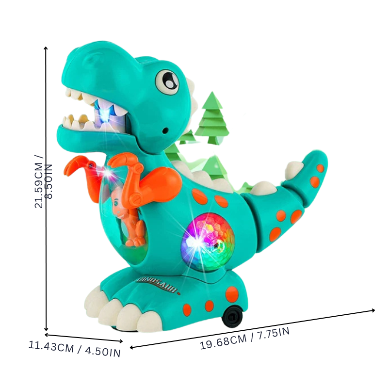 Colorful light-up dinosaur crawling toy, a musical infant toy enhancing baby sensory and motor skills.