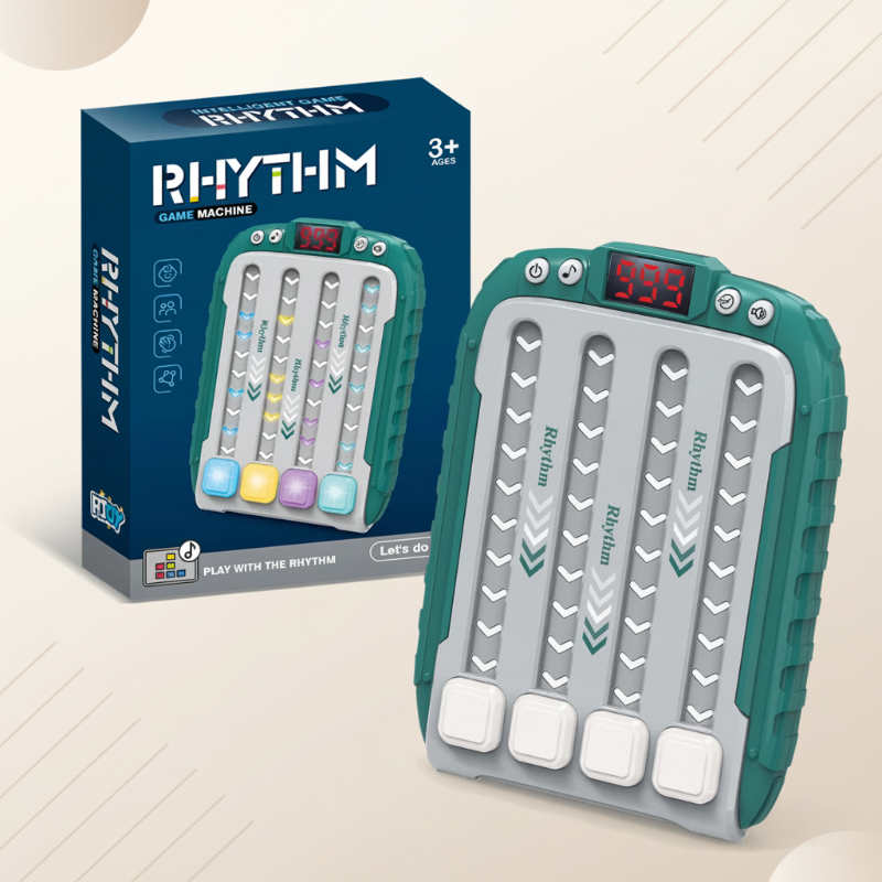 Family playing with a unisex musical reflex trainer game, boosting concentration and interaction.