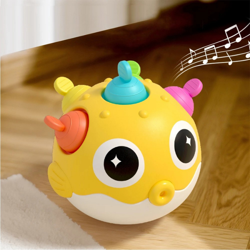 Unisex musical wobble baby toy with teether for sensory play and motor skills development in infants