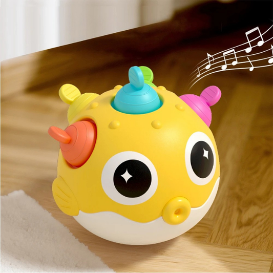 Unisex musical wobble baby toy with teether for sensory play and motor skills development in infants