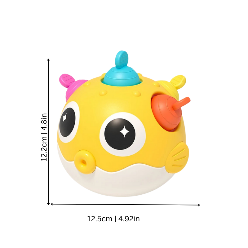 Close-up of a colorful wobble baby toy with integrated teether, perfect for early learning and infant development