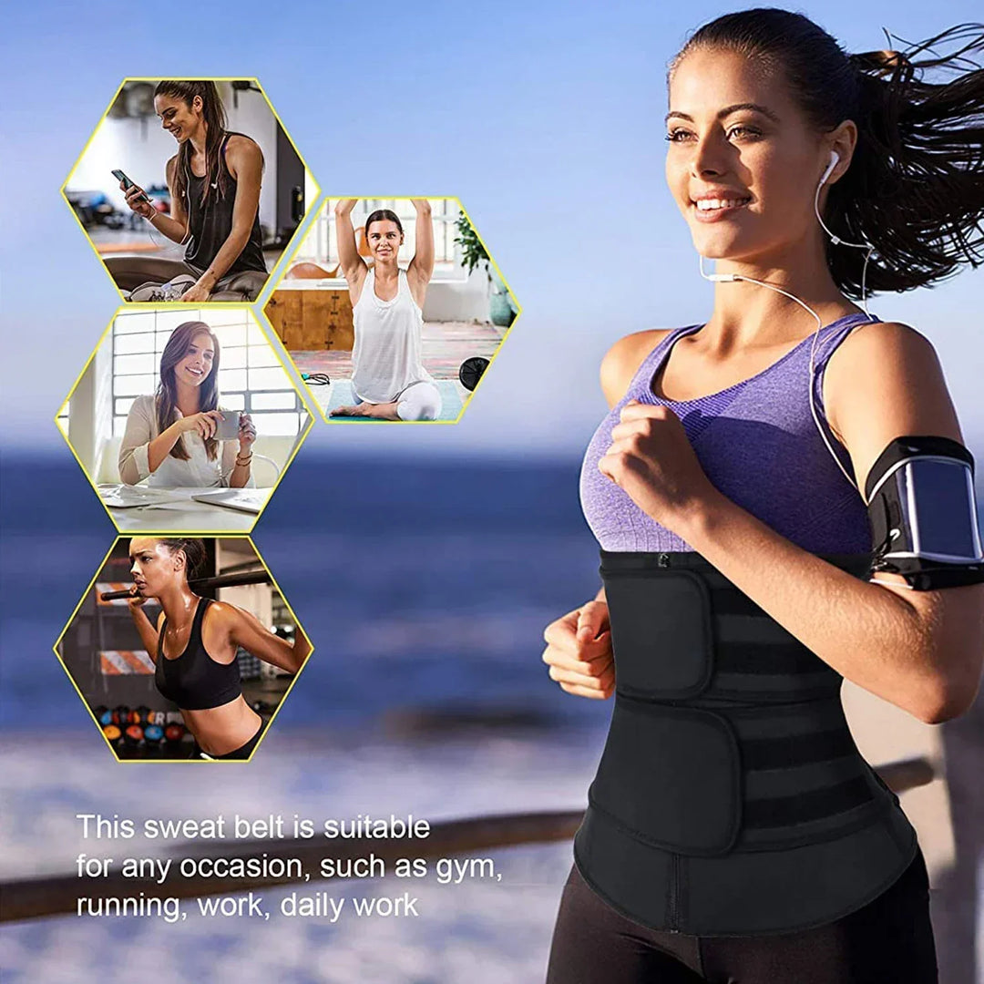Slimming Neoprene body shaper waist trainer for gym workouts, providing core support & promoting sweat.